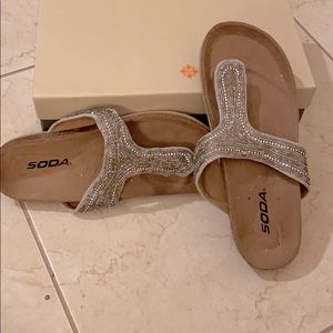 Soda bugle beaded flip flops sandals